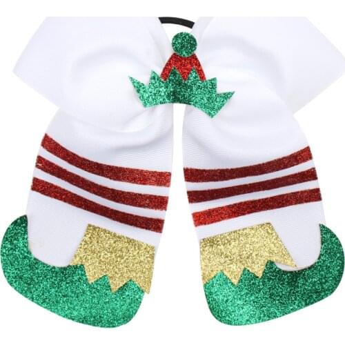 7 Inch Large Hair Bows for Girls Christmas Cheer Bows Patchwork Glitter Bows with Elastic Hair Band Party Festival Kids Headwear