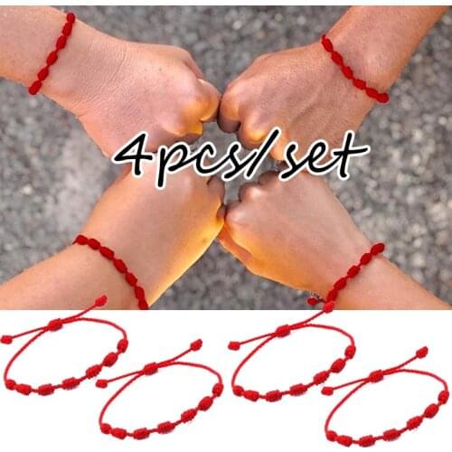 4pcs/set Fashion Handmade 7 Knots Red String Bracelet for Protection lucky Amulet and Friendship Braid Rope Wristband Jewelry