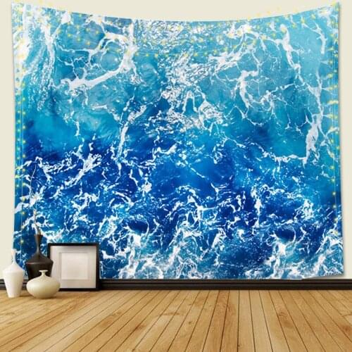 Boutique Wall Tapestry Blue Ocean Wave Tapestry Sea Wall Hanging Tapestry Wall Art Decor Tablecloth Beach towel