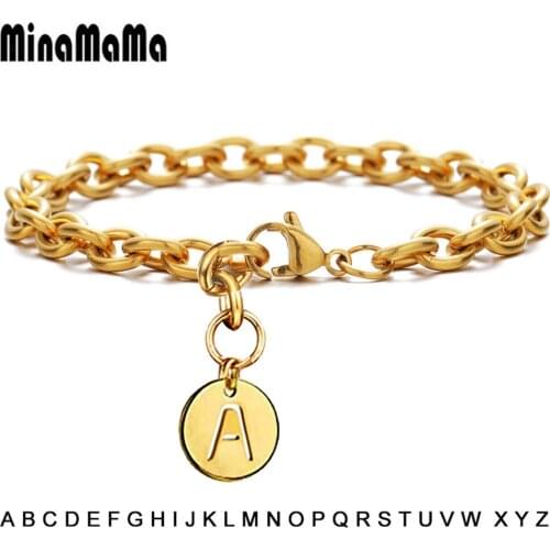 Stainless Steel Chain Round Disc Coin 26 Alphabet Letters Initial Bracelets For Women Girls Jewelry Letter Charm Bracelet
