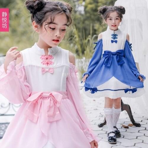 Childrens improved ancient style Han element dress Republic of China style costume chiffon girl dress princess skirt student ch