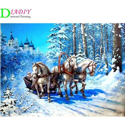 DIADIY 5D Diamond Painting Horse Cross Stitch Animals Mosaic Embroidery Full Set Winter Rhinestone Pictures Decoration Home