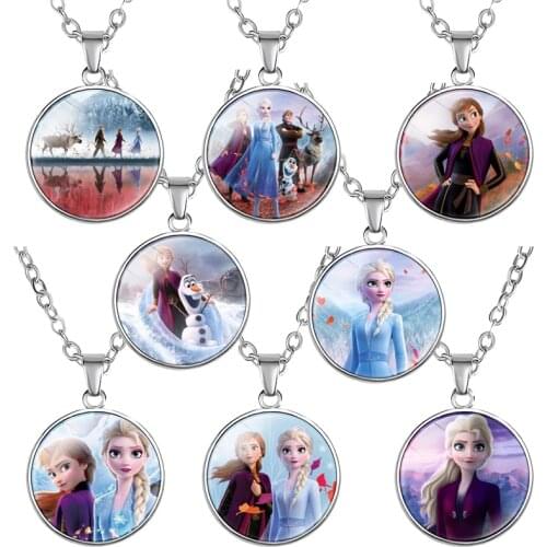 Disney Frozen 2 Princess Necklace Elsa Alloy Glass Children Bracelet Girl Birthday Party Gift Packaging Decoration Princess