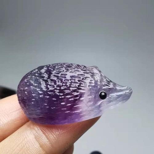 35mm Natural Rainbow fluorite Animal Figurines Carved cute crystal hedgehog