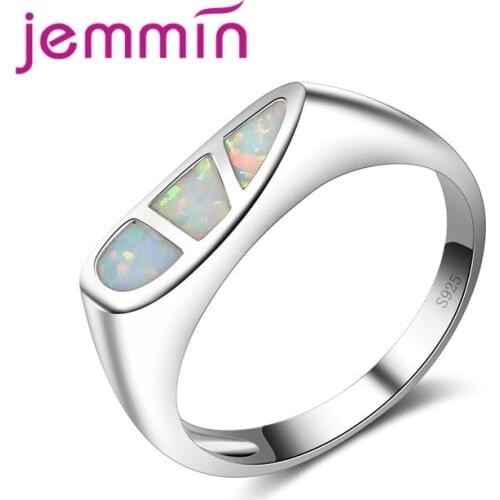 Hot Simple White Fire Opal Stones Women Rings Fine Wedding Engagement 925 Sterling Silver Jewelry Accessories Wholesale