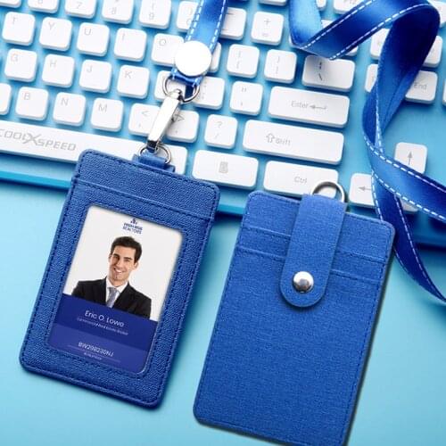 2020new ID Card Holder PU Leather Neck Strap High Quality Passport Employee 3 Pockets Badge For Student Nurse (standard size)