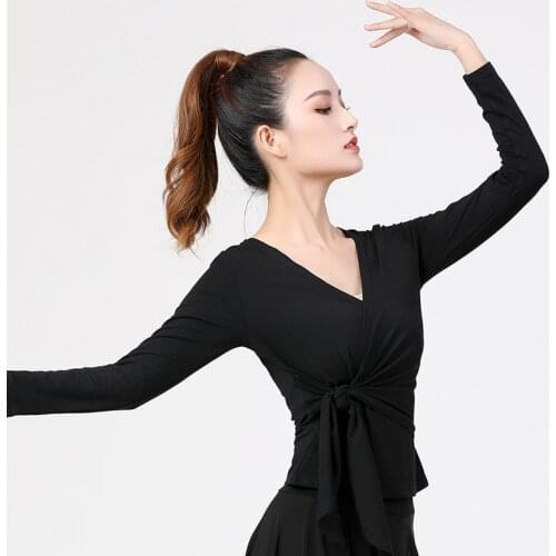 Fashion 2021 Latin Dance Practice Clothing Female Adult Sexy V-neck Top New Profession Black Dance Performance Training Shirts