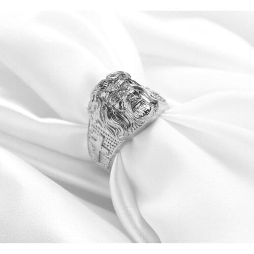 Religious ring gold plated stainless steel men ring jewelry jesus animal lion pendant Christian cross ring for hiphops jewelry