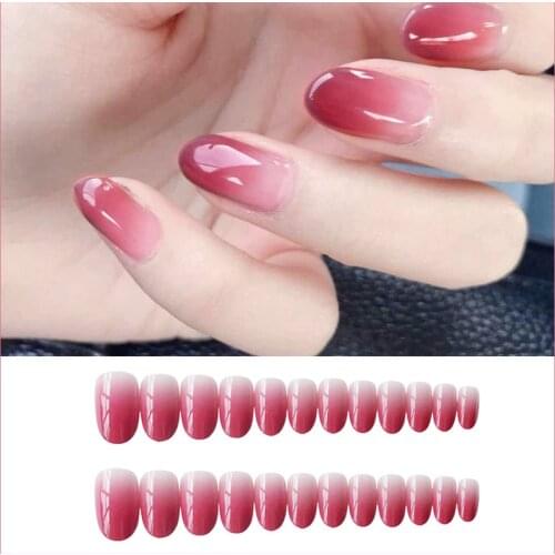 24pcs Gradient Color Gouache False Nails Tips Full Cover Press on Nail Tool Nail Tip Full Cover Removable Fingernail