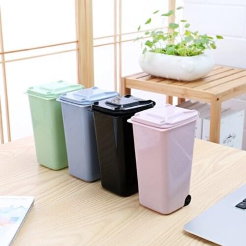 Mini Desktop Trash Can Plastic Waste Bins With Lid Household Clean Trash Desk practical Scissors Pencil holder Office Supplies