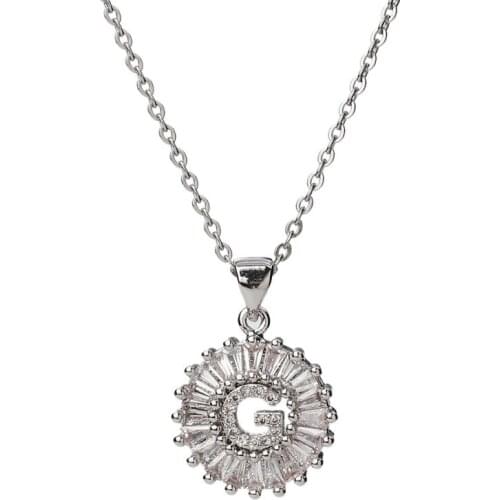 Stainless Steel Letter Series Pendant Necklace For Men Women Silver Color Cubic Zirconia Concise Necklace Gift Daily Accessories