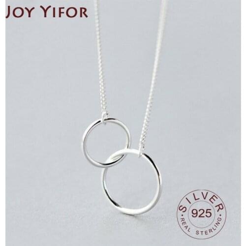 925 sterling silver Double Circle Interlock Clavicle Short Necklace Silver Color Necklace For Women collares erkek kolye