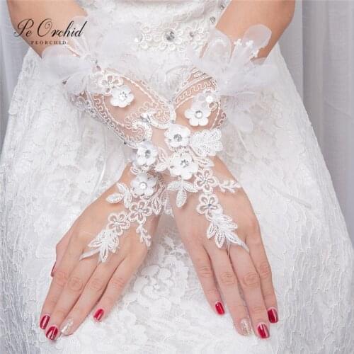 PEORCHID Sexy White Lace Brides Long Gloves Women Fingerless Evening Transparent Gloves Wedding Assessoires Gifts In Stock