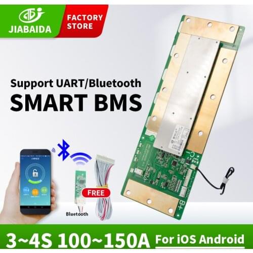 JBD Smart Bms 4S Lifepo4 Battery Pack 150A Li-Ion 3S12V Bluetooth Common Port With UART Communication
