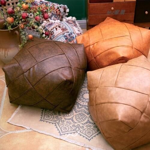 Retro style handmade PU Leather Morocco pouf 48x48x38cm decoration seat pillow cushion without core. removable cushion case