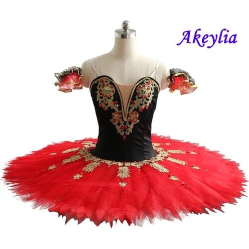 Kitri Black Red professional ballet Pancake TUTU Spanish Adult Women or Girl Classical Ballet Platter Tutu For Competiton JN0219