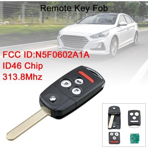 313.8MHz Remote Keyless Entry Flip Key Fob with ID46 Chip N5F0602A1A Fit for 2007 2008 2009 2010 2011 2012 2013 Acura MDX / RDX