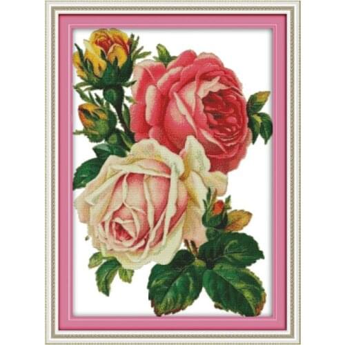 Roses and roses beautiful flowers 11CT 14CT count grid embroidered hand-stitched furniture fabric wall decoration painting