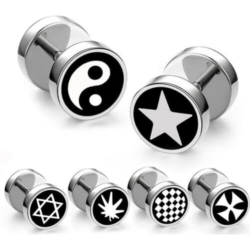 1 Piece 8mm Punk Women Mens Stainless Steel Screw Dumbbell Gothic Stud Earrings Hip Hop Rock Hypoallergenic Street Pop Jewelry