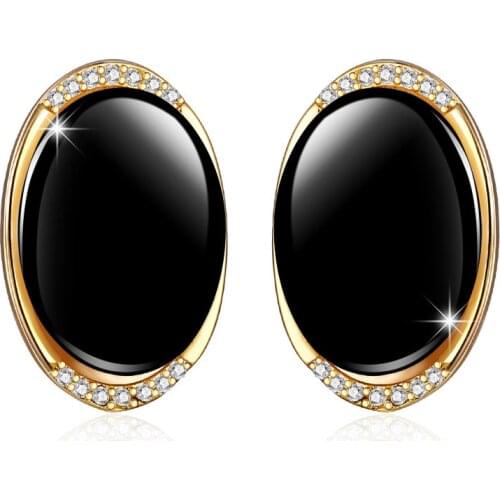 Luxury Round Black Ceramic Stud Earrings for Women Gold Silver Color Cubic Zirconia Earrings Korean Fashion Jewelry Girls Gifts