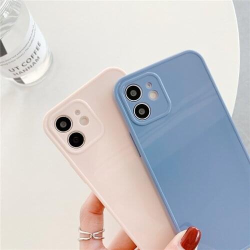 Silicone Glossy Plain Phone Case For iPhone 12 11 Pro XS Max 7 8 Plus Shockproof Back Cover Candy Case For iPhone XR 12 Mini X