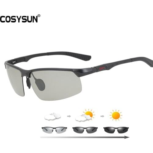 COSYSUN Brand Driving Glasses Photochromic Polarized Sunglasses Men Aluminum Sport Goggle Transparent Chameleon Glasses CS121