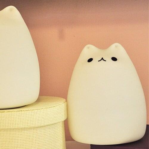 LIGINWAAT LED USB Rechargeable 7 Colors Cute Cat LED USB Children Animal Night Light Silicone Soft Cartoon Baby Nursery Lamp