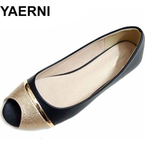 YAERNISexy Peep Toe Shoes Women Fashion Flats Shoes For Women Office Shoes Womens Flats Big Size 34-43 Ladies Shoe Black Ladies
