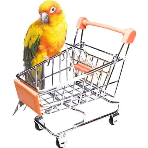Creative Bird Toy Mini Alloy Bird Shopping Cart Interactive Parrot Pigeons Perch Stand Cage Toy Pet Parakeet Birds Supplies