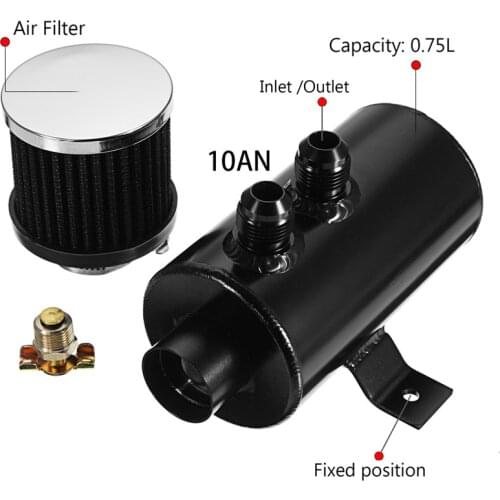 Universal High Quality 0.75L Brushed Baffled Oil Catch Tank Can with Breather Filter Aluminum 10AN Round Can Oil Catch Can