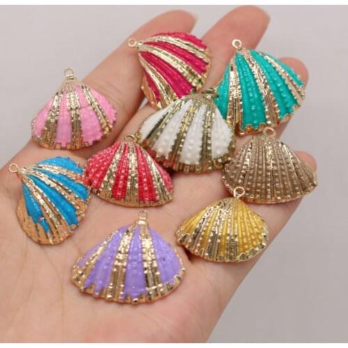 Alloy Fan-shaped Mother of Pearl Shell Pendant Multicolor Cute Handmade Crafts DIY Necklace Bracelet Earrings Jewelry Make