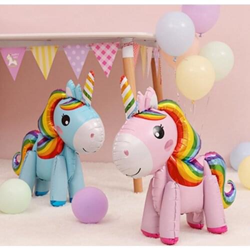Taoup Happy Birthday Unicorn Balloons Figures Stand Cute Unicorn Foil Ballons Accesssories Unicornio Horns Baby Shower Favors