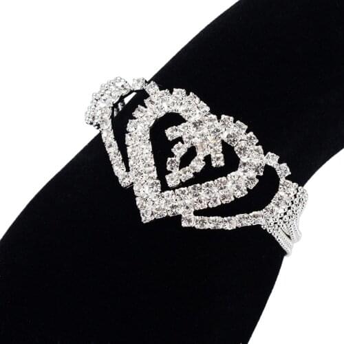 YFJEWE Double Heart Crystal Charming Bracelet For Femme Jewelry Wide Party Rhinestone Bracelet Simple Fashion Wedding Gift B193