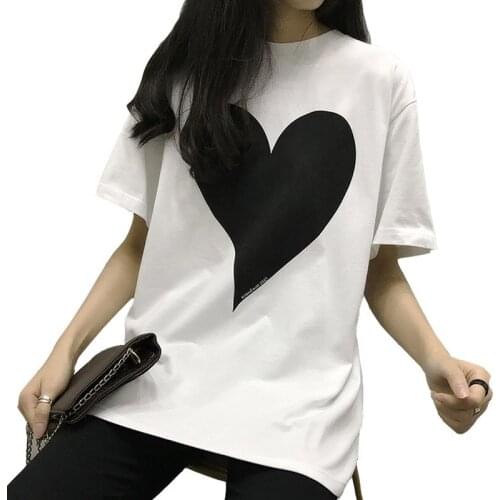 Spade Big Love Print Harajuku Loose Women T Shirt White Cotton Short Sleeve O Neck Tees Tops Bottom Fashion Brand
