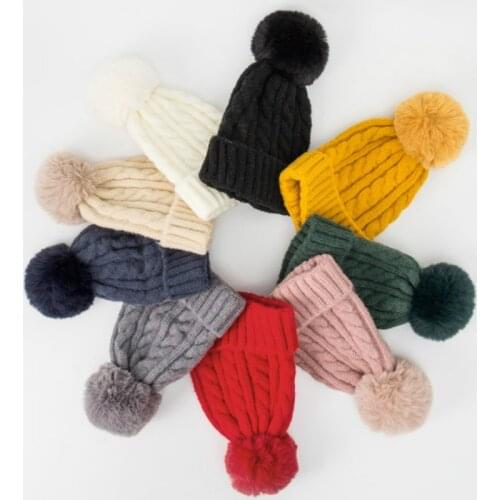 Women Skullies Beanie Winter Women Faux Fur Pom Poms Hat Winter Hats For Women Girls Hats Soft Knitted Beanie Hats Wholesale