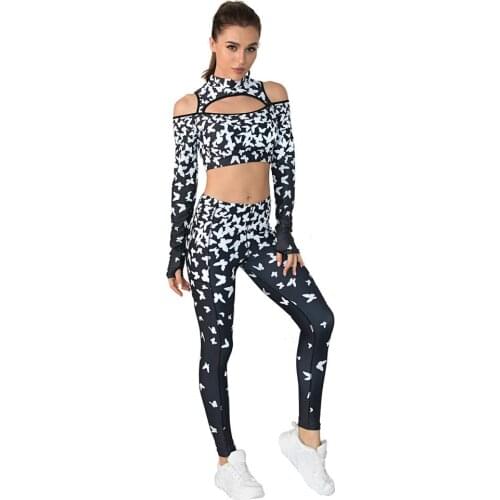 Summer Yoga 2pcs Set Women Gym Clothing Fitness Leggings+ Crop Tops Tracksuits Woman Long Sleeve Tracksuit Active Sports Wear