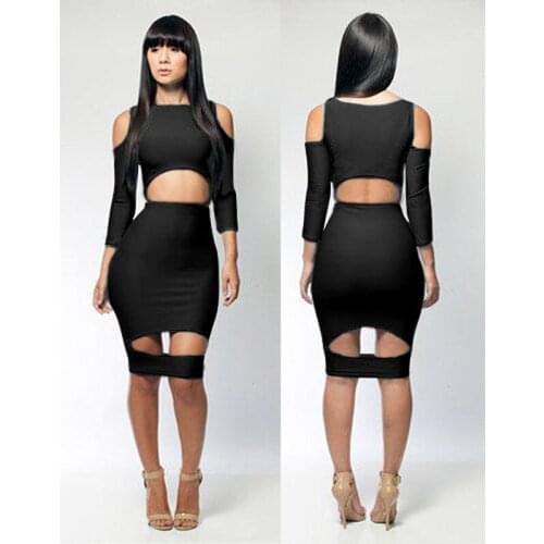 Long Sleeve Elastic Cotton Warm Party Dresses Vestidos Sexy Midi Pencil Club Bodycon Bandage Dress Hollow Out Party Dresses