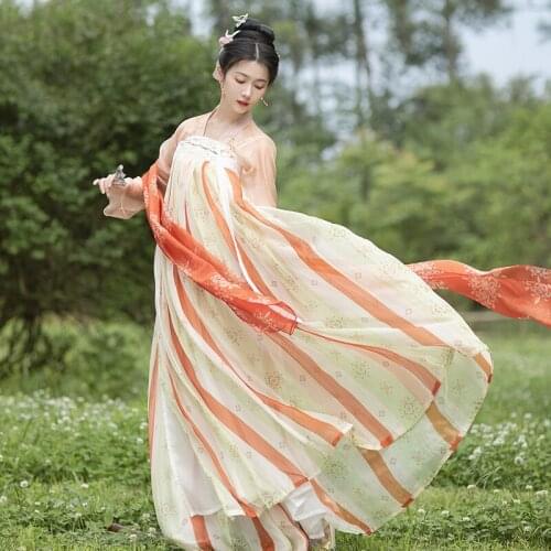 Hanfu Women Orange Princess Dress Cosplay Costumes Chinese Traditional Dress Fairy Clothes Folk Dancewear Stage Costume DL7921