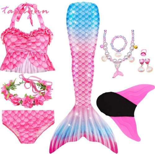 2020 Girls Swimmable Mermaid Tail Princess Dress with Monofin Kids Holiday Mermaid Cosplay Costume Birthday Mermaid Swimsuit