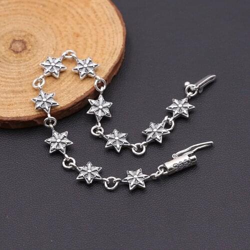 Starfield S925 Sterling Silver Jewelry Version Of Retro Thai Silver six-pointed Star Buckle Popular Bracelets&Bracelet Homme