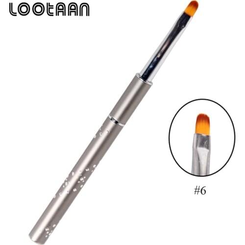 Lootaan 1 Pc UV Gel Acrylic Nail Art Brush Oval Hair #6 Gel Nail Brush Metal Handle Manicure Art Tool Nail Art Pen