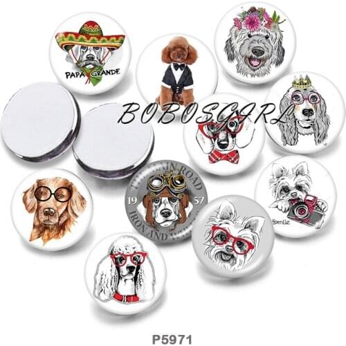 DOG Glasses 12mm18mm 20mm Snap button jewelry DIY Bracelet Round photo glass cabochons P6160