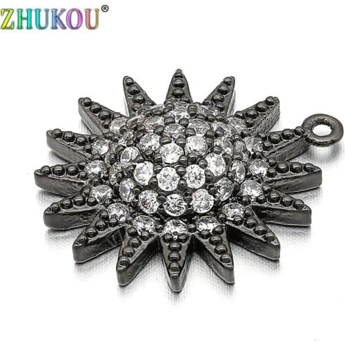 18*20mm Brass Cubic Zirconia Flower Charms Pendants DIY Jewelry Findings Accessories, Hole: 1mm, Model: VD285