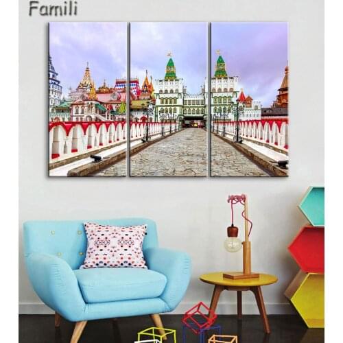 3Pieces City Moscow Russia Kremlin palace city building landscape room home wall modern art decor wood frame poster