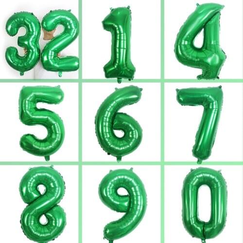 32in Dark Green Number 0-9 Balloon Jungle Safari Foil Ballon Jurassic World Adults Happy Birthday Party Decor Kids Girls Balon