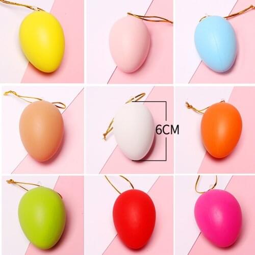 5pcs 4*6cm Mixed Color Plastic Hanging Easter Egg with Rope Easter Decoration for Home Children DIY Painting Egg with Rope