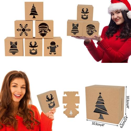 5pcs/lot 10.3*10.3*6.2cm Christmas Pattern Kraft Paper Gift Box For Christmas Gift Packaging Gifts For Children Supplies