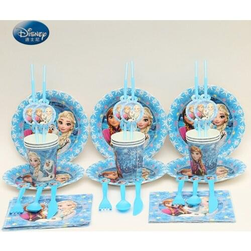 92pcs Disney Frozen Party Tableware Set Children Birthday Party Supplies Decorations Cup+Plate+Napkin+Straw+Fork+Spoon+Knives