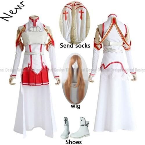 Anime Sword Art Online Yuuki Asuna Dress Cosplay Costume for Women Uniform Halloween Party Cosplay Costume Armor Full Set wig