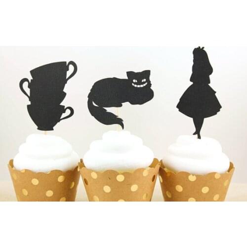 Glitter Alice in Wonderland Cupcake Toppers birthday beach Wedding Bridal Shower Engagement Party food picks